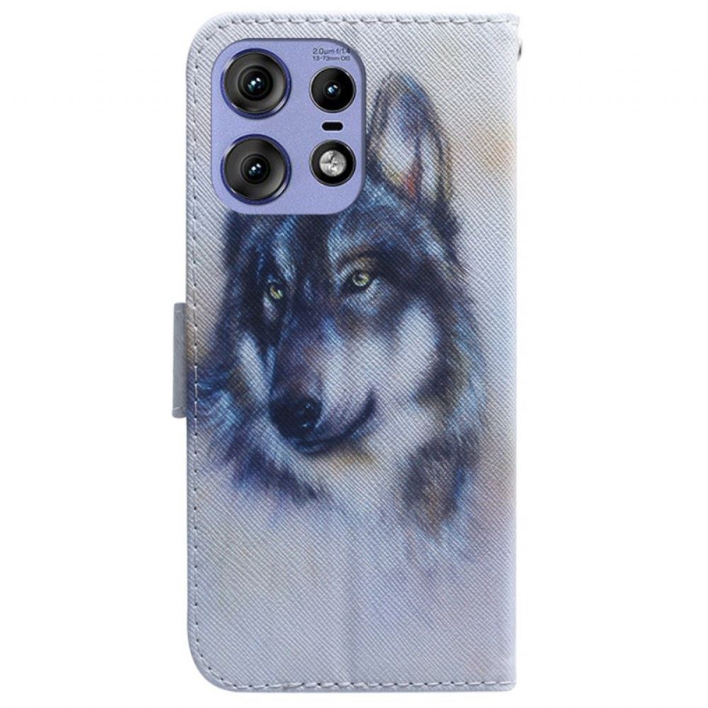 Kožený Kryt Motorola Edge 50 Pro Vlčí Akvarel