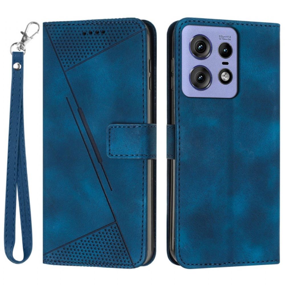 Kožený Kryt Motorola Edge 50 Pro Vzor Řemínkových Trojúhelníků