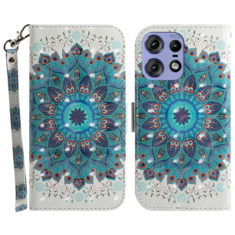 Kožený Kryt Motorola Edge 50 Pro Zelená Mandala S Popruhem