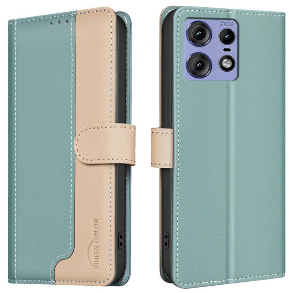 Kožený Kryt Na Motorola Edge 50 Pro Dvoubarevná Binfen Color