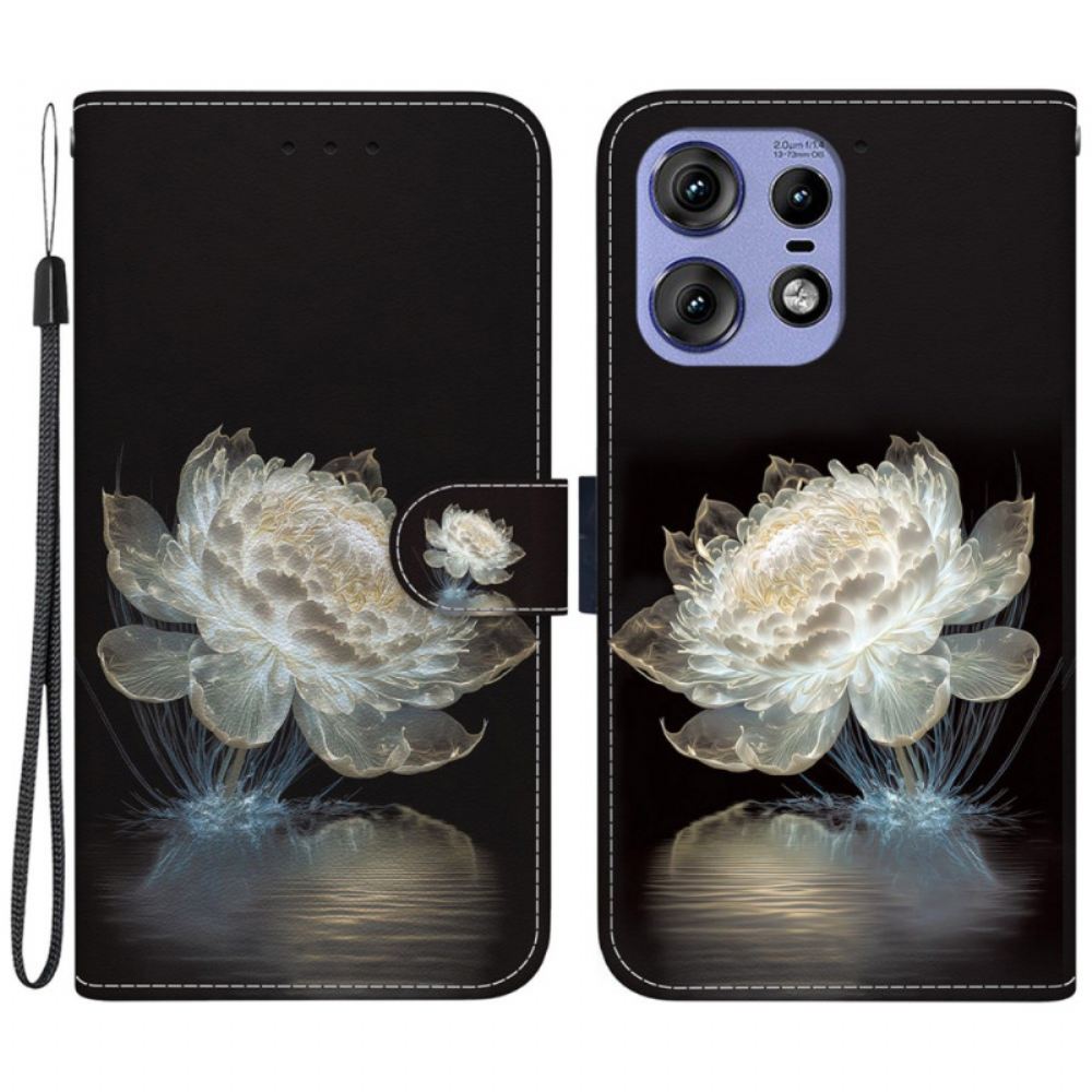 Kožený Kryt Na Motorola Edge 50 Pro Křišťálová Pivoňka S Řemínkem