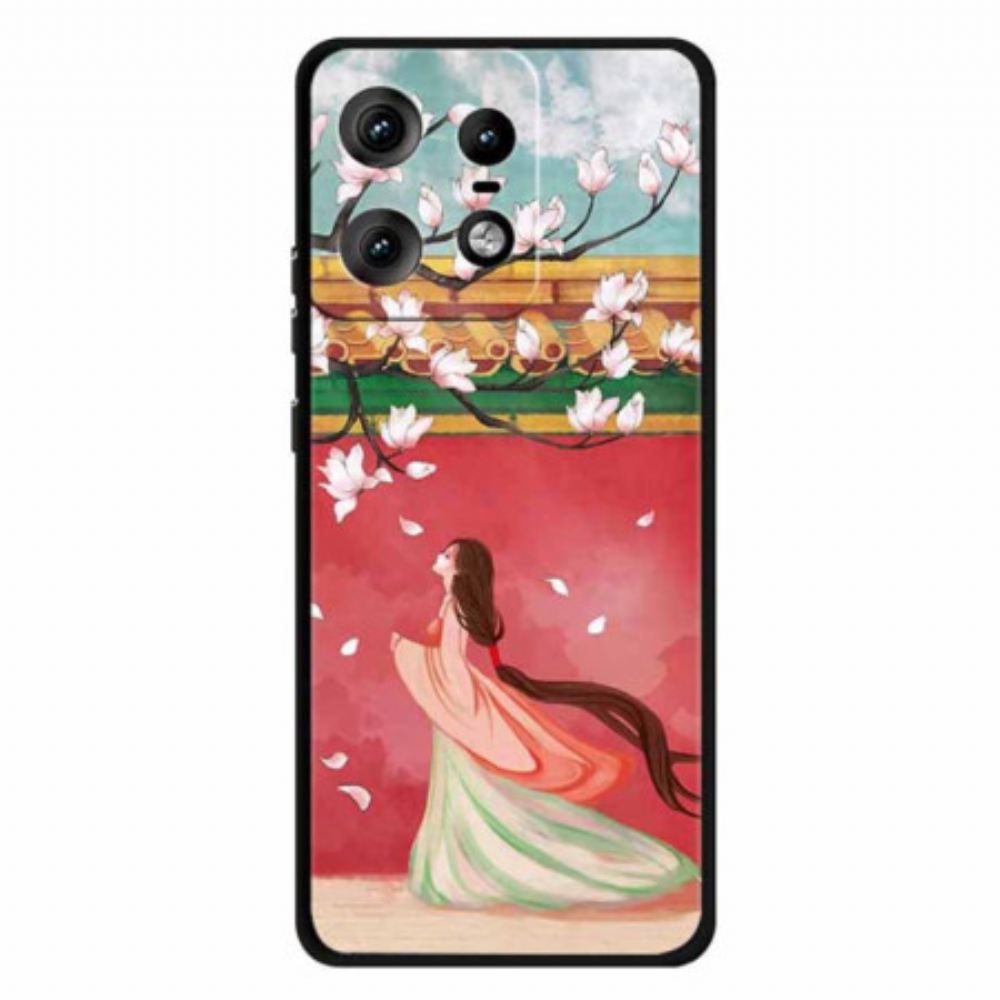 Kryt Motorola Edge 50 Pro Žena S Broskvovými Květy