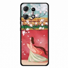 Kryt Motorola Edge 50 Pro Žena S Broskvovými Květy