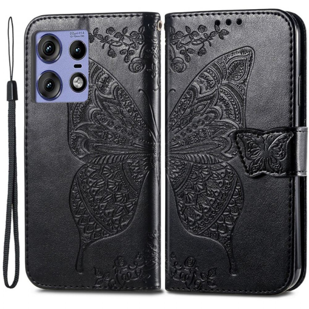 Peněženková Pouzdra Motorola Edge 50 Pro Barokní Motýl S Řemínkem