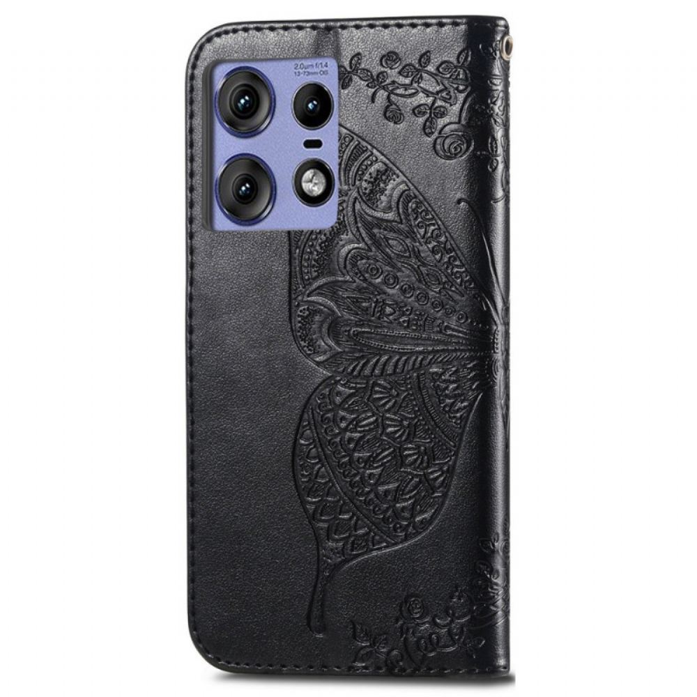 Peněženková Pouzdra Motorola Edge 50 Pro Barokní Motýl S Řemínkem