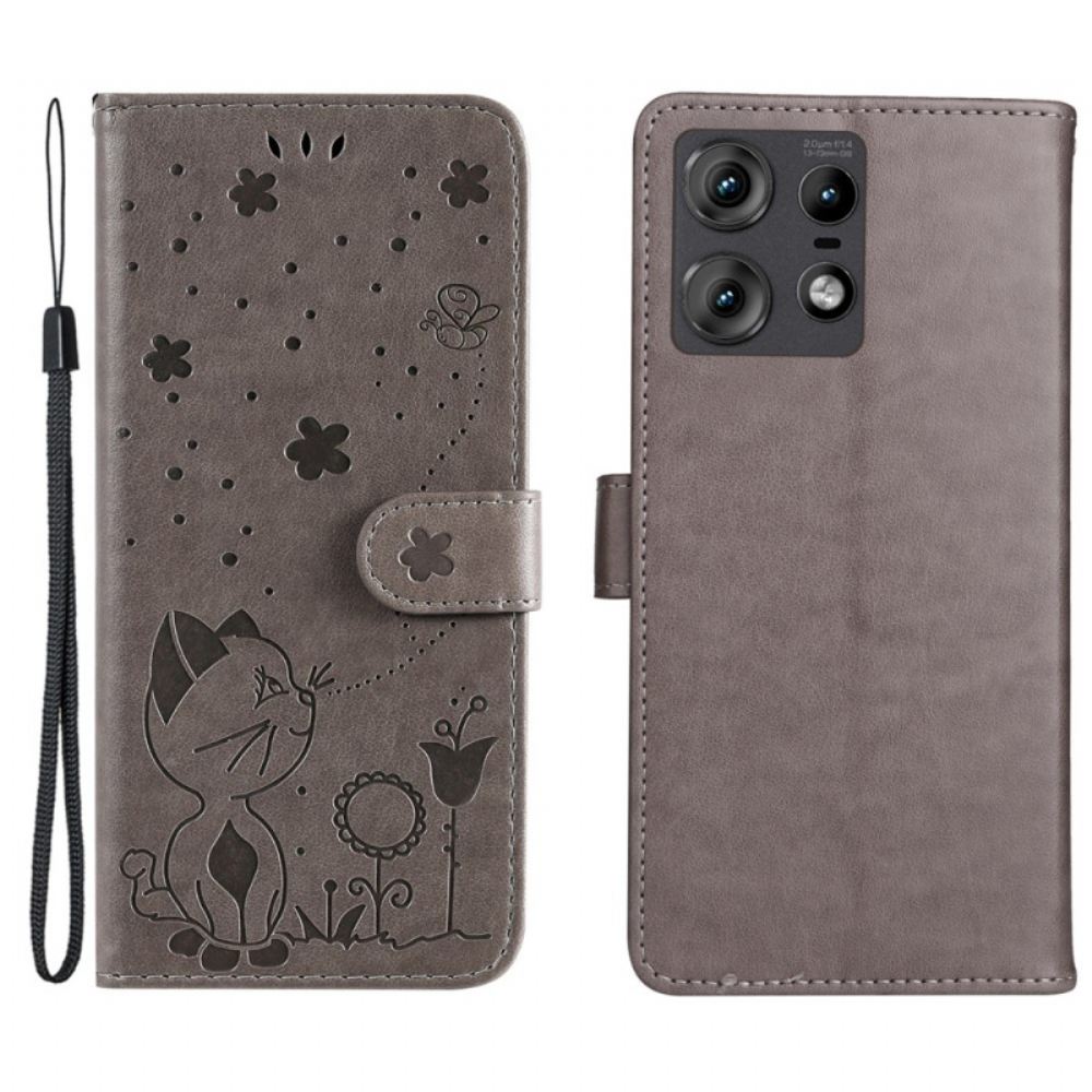 Peněženková Pouzdra Motorola Edge 50 Pro Kryty Na Mobil Kočka A Včela