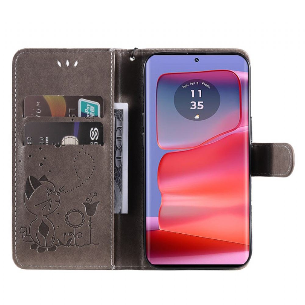 Peněženková Pouzdra Motorola Edge 50 Pro Kryty Na Mobil Kočka A Včela