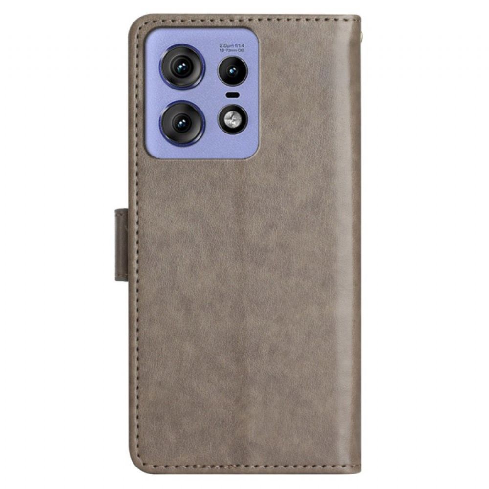 Peněženková Pouzdra Motorola Edge 50 Pro Kryty Na Mobil Motýli A Květiny S Popruhem