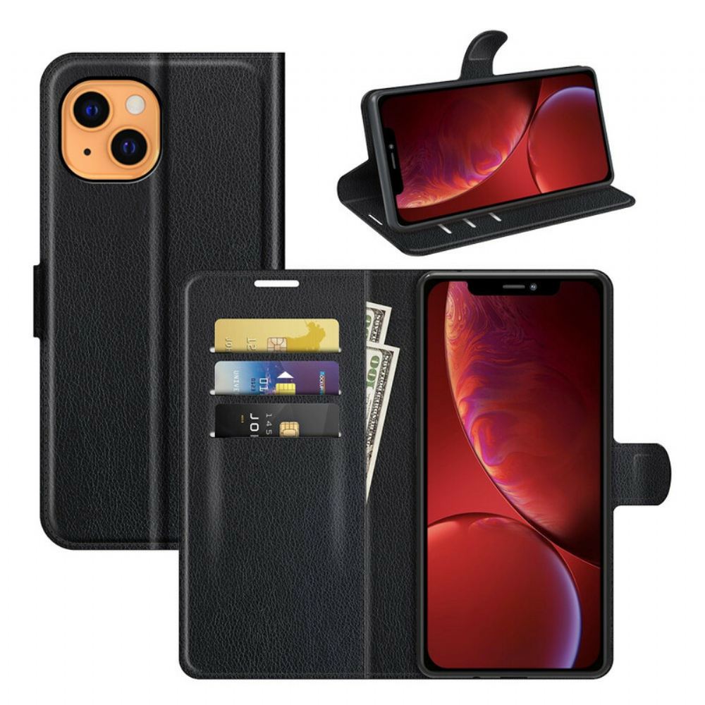 Flipové Pouzdro Na iPhone 13 Mini Klasický Kožený Efekt Litchi