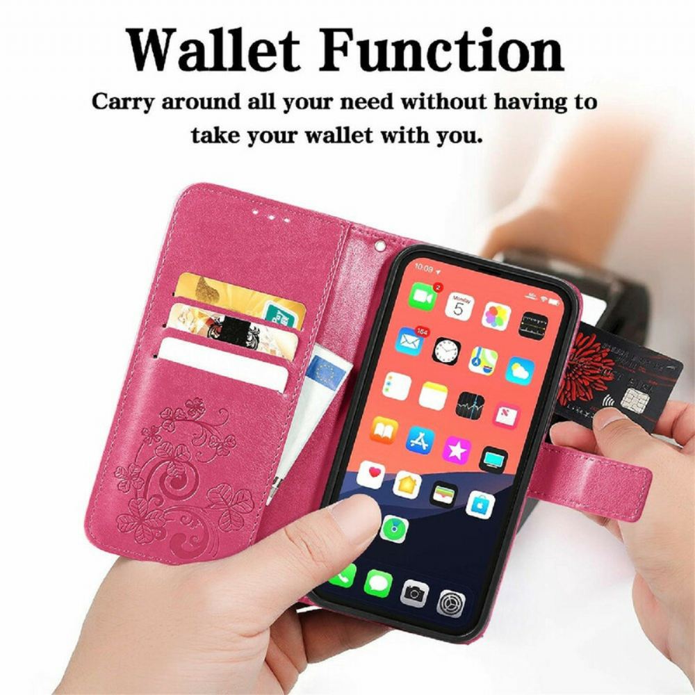 Flipové Pouzdro Na iPhone 13 Mini Na Lana Popruh Pro Motýly A Květiny