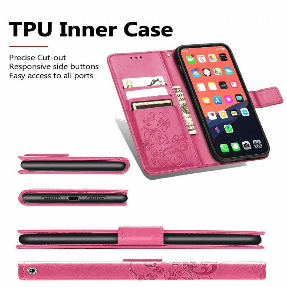 Flipové Pouzdro Na iPhone 13 Mini Na Lana Popruh Pro Motýly A Květiny