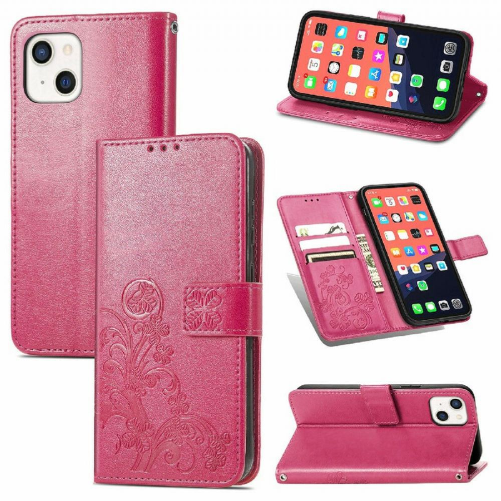 Flipové Pouzdro Na iPhone 13 Mini Na Lana Popruh Pro Motýly A Květiny
