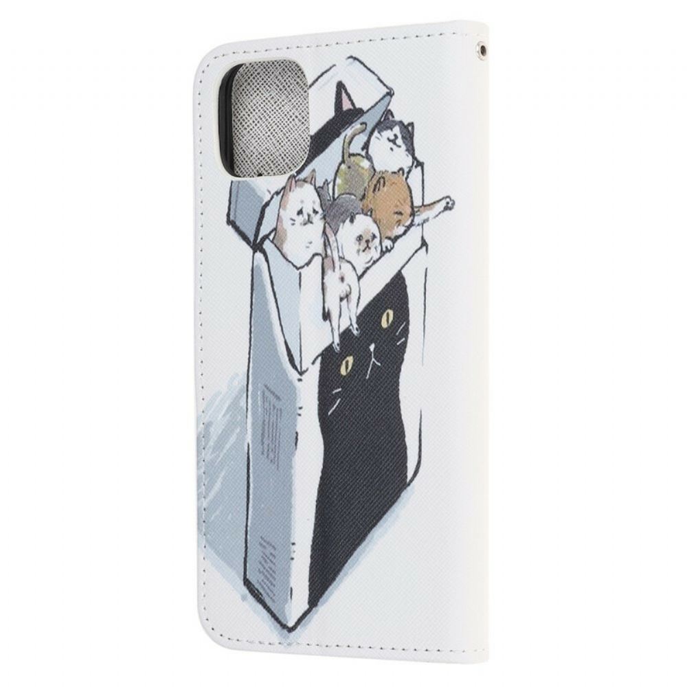 Flipové Pouzdro Na iPhone 13 Mini Na Lana Přepravní Tanga Kočky