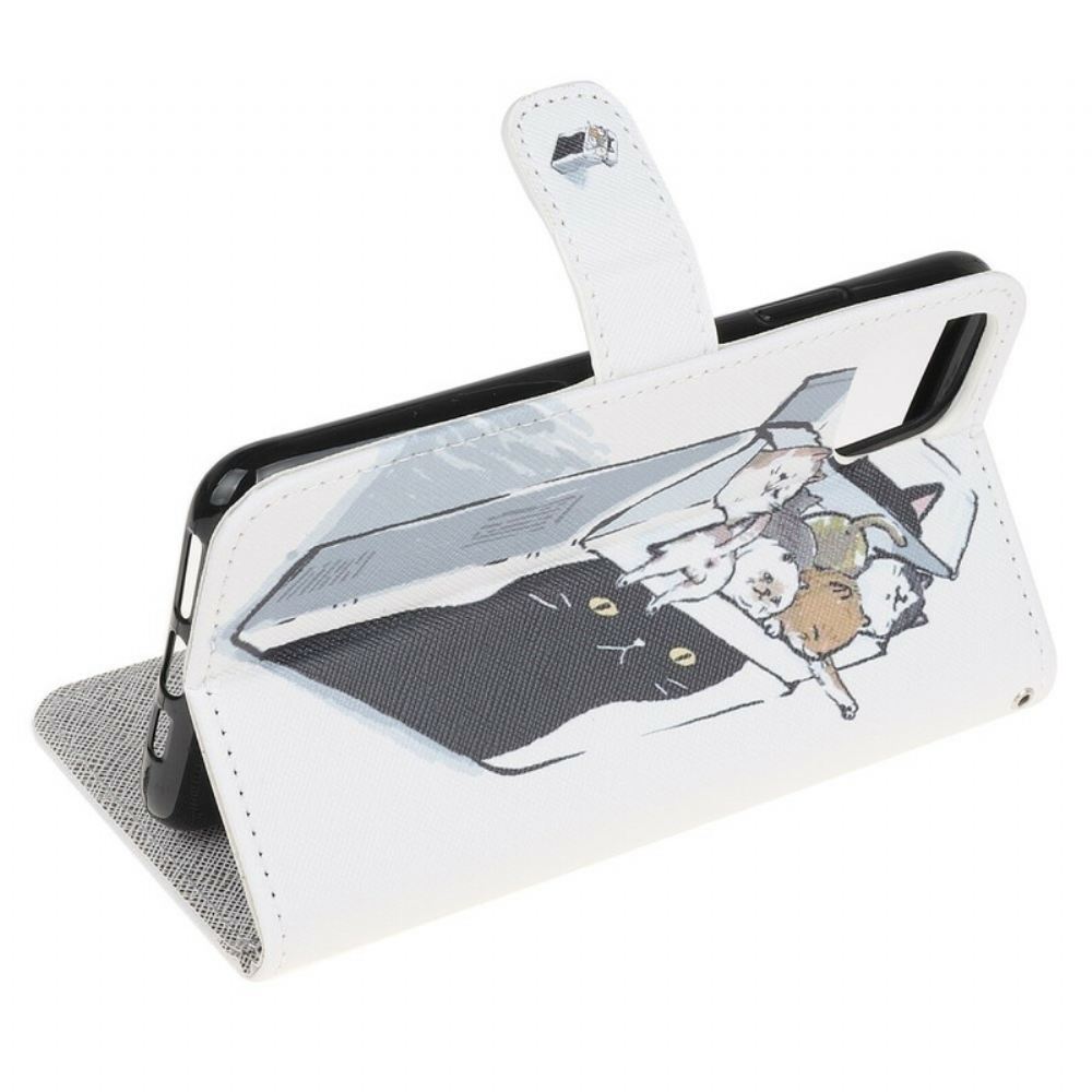 Flipové Pouzdro Na iPhone 13 Mini Na Lana Přepravní Tanga Kočky