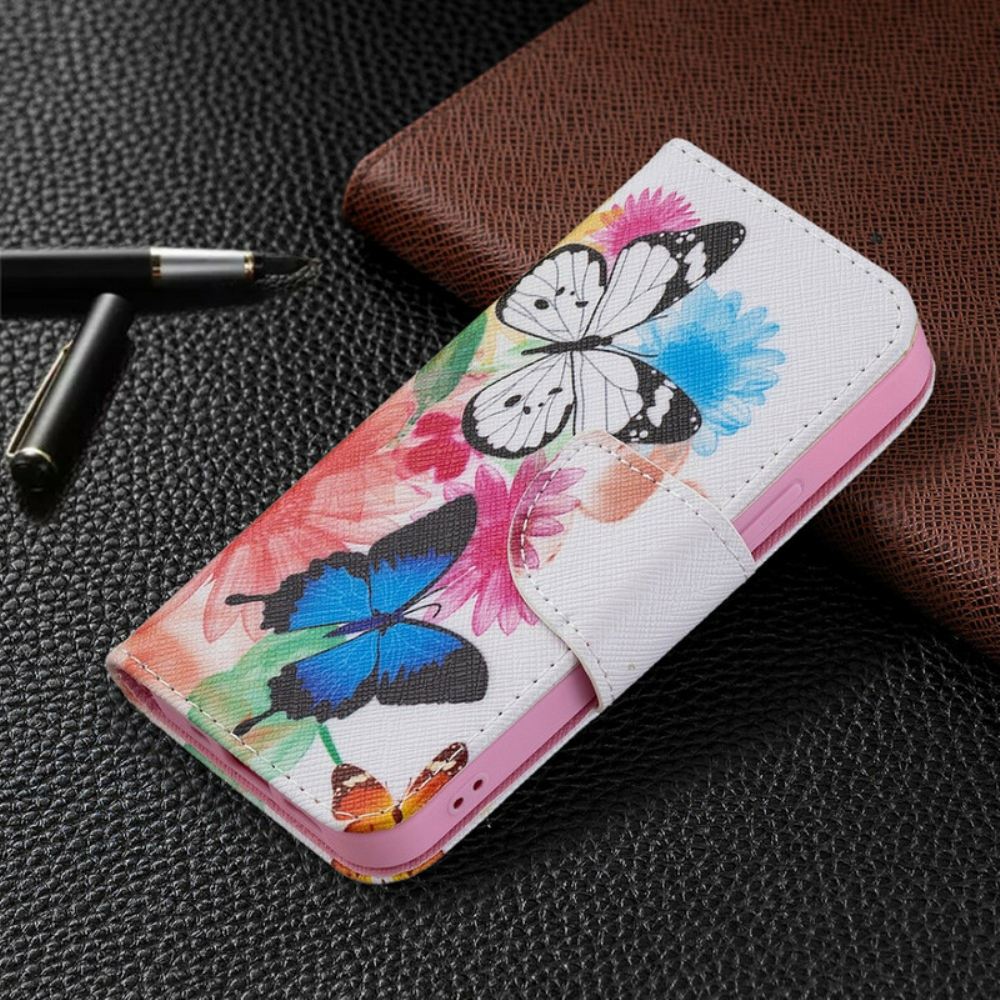 Flipové Pouzdro Na iPhone 13 Mini Malovaní Motýli A Květiny