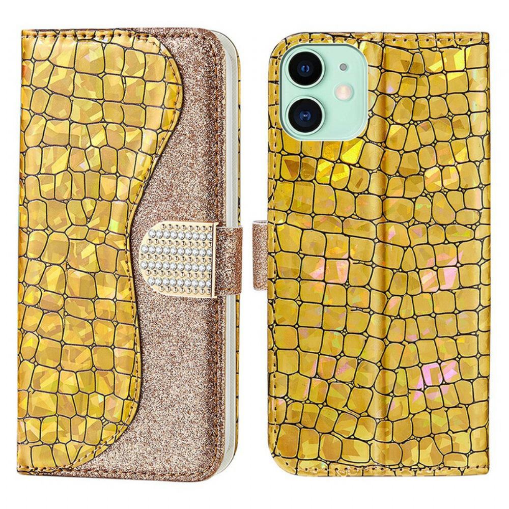Kožené Pouzdro Na iPhone 13 Mini Krokodýlí Diamanty