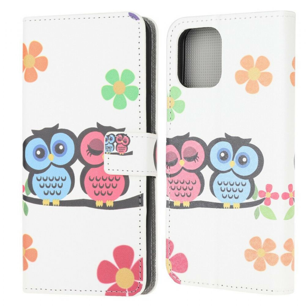 Kožené Pouzdro Na iPhone 13 Mini Pár Sov