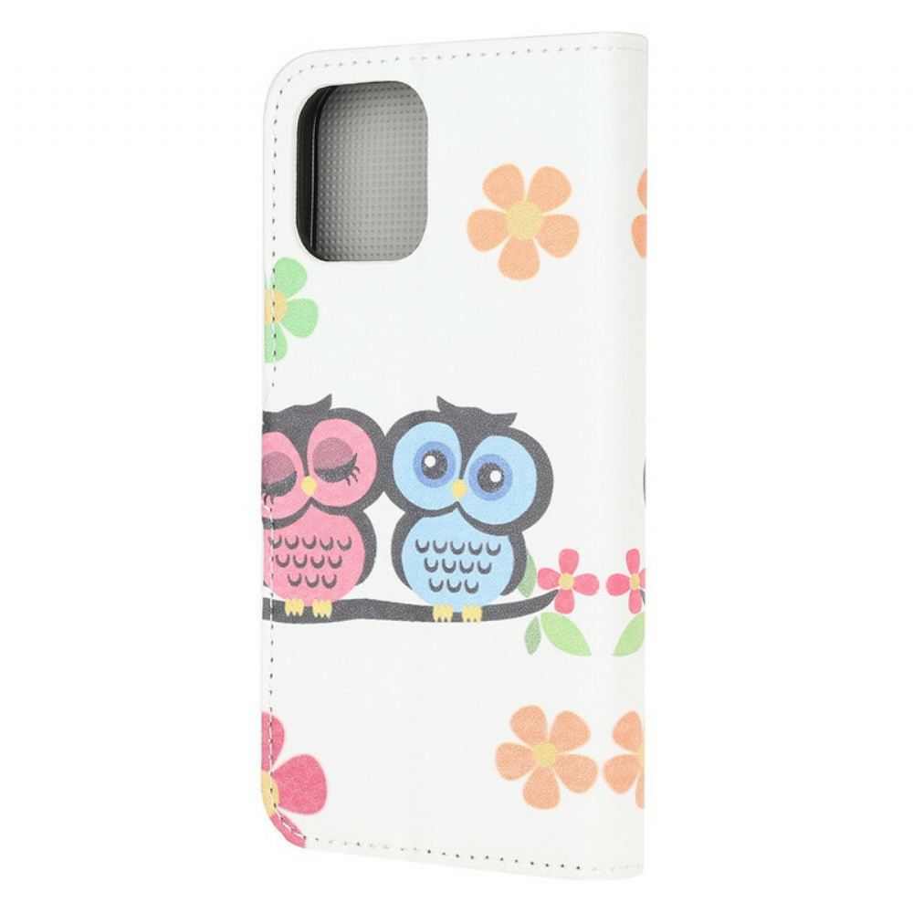 Kožené Pouzdro Na iPhone 13 Mini Pár Sov