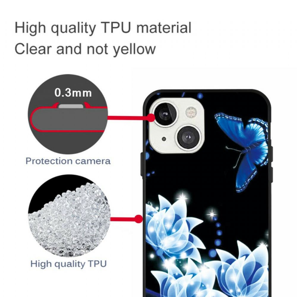 Kryt Na iPhone 13 Mini Motýl A Modré Květiny