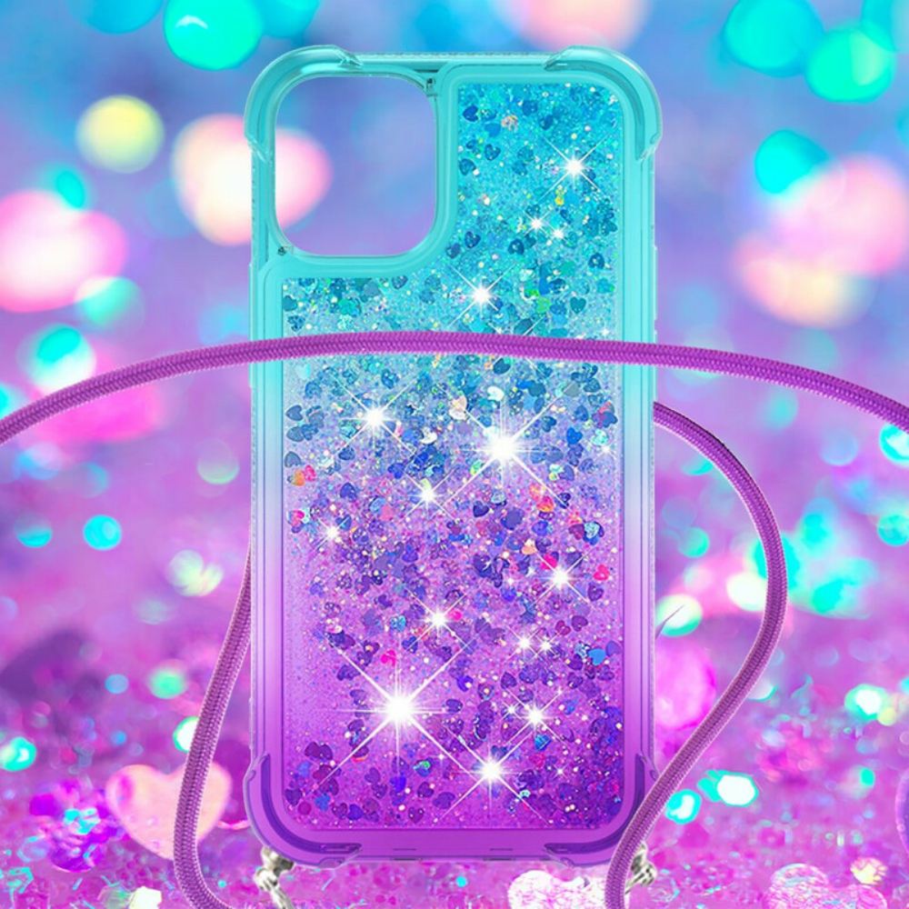 Kryty Na Mobil Na iPhone 13 Mini Silikonové Třpytky A Šňůrka