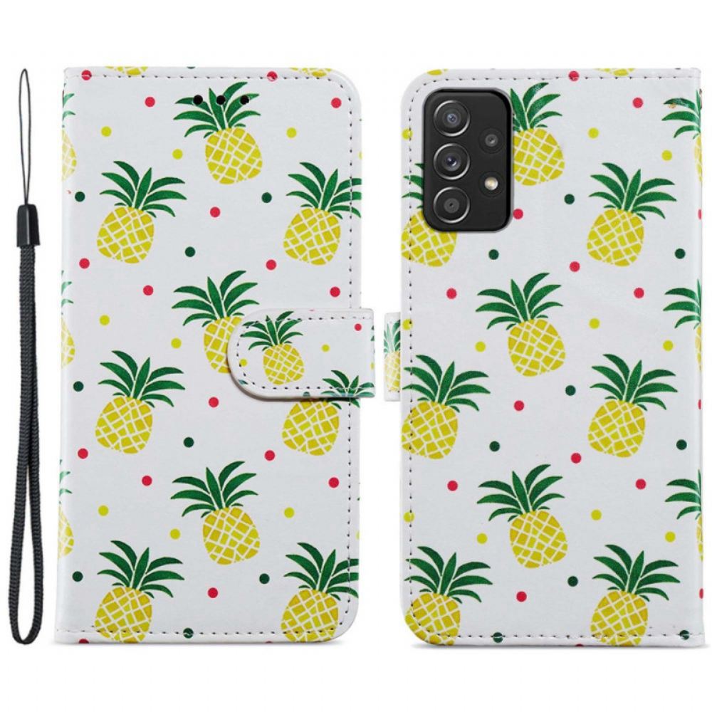 Kožené Pouzdro Na Samsung Galaxy A33 5G Více Ananasů