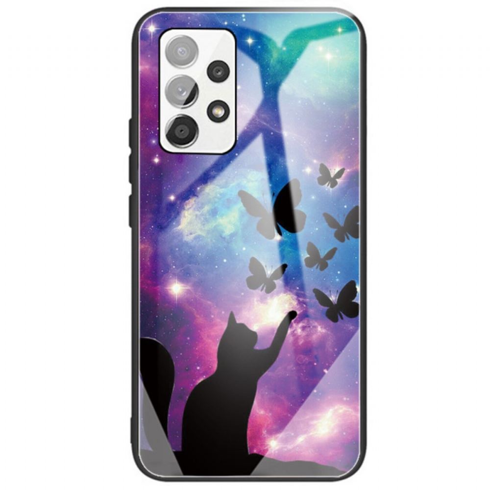 Kryt Na Samsung Galaxy A33 5G Kočka A Motýli Z Tvrzeného Skla