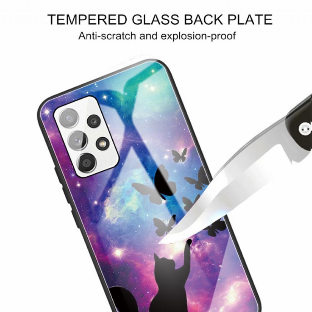 Kryt Na Samsung Galaxy A33 5G Kočka A Motýli Z Tvrzeného Skla
