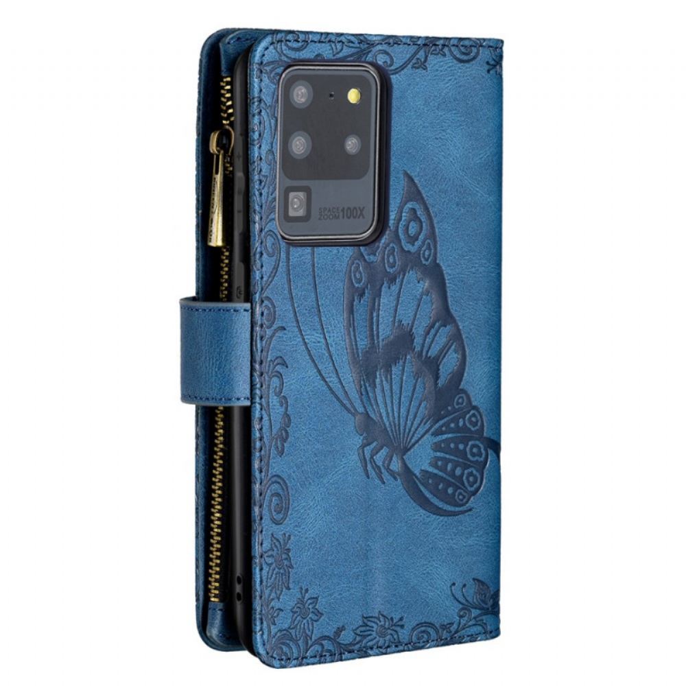 Flipové Pouzdro Na Samsung Galaxy S20 Ultra Kapsa Na Zip S Motýlkem