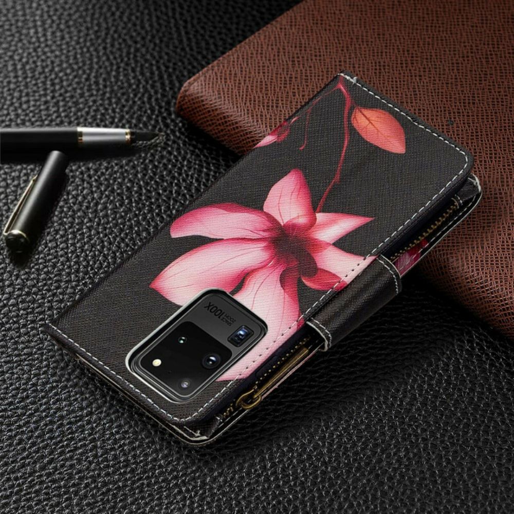Flipové Pouzdro Na Samsung Galaxy S20 Ultra Květinová Kapsa Na Zip