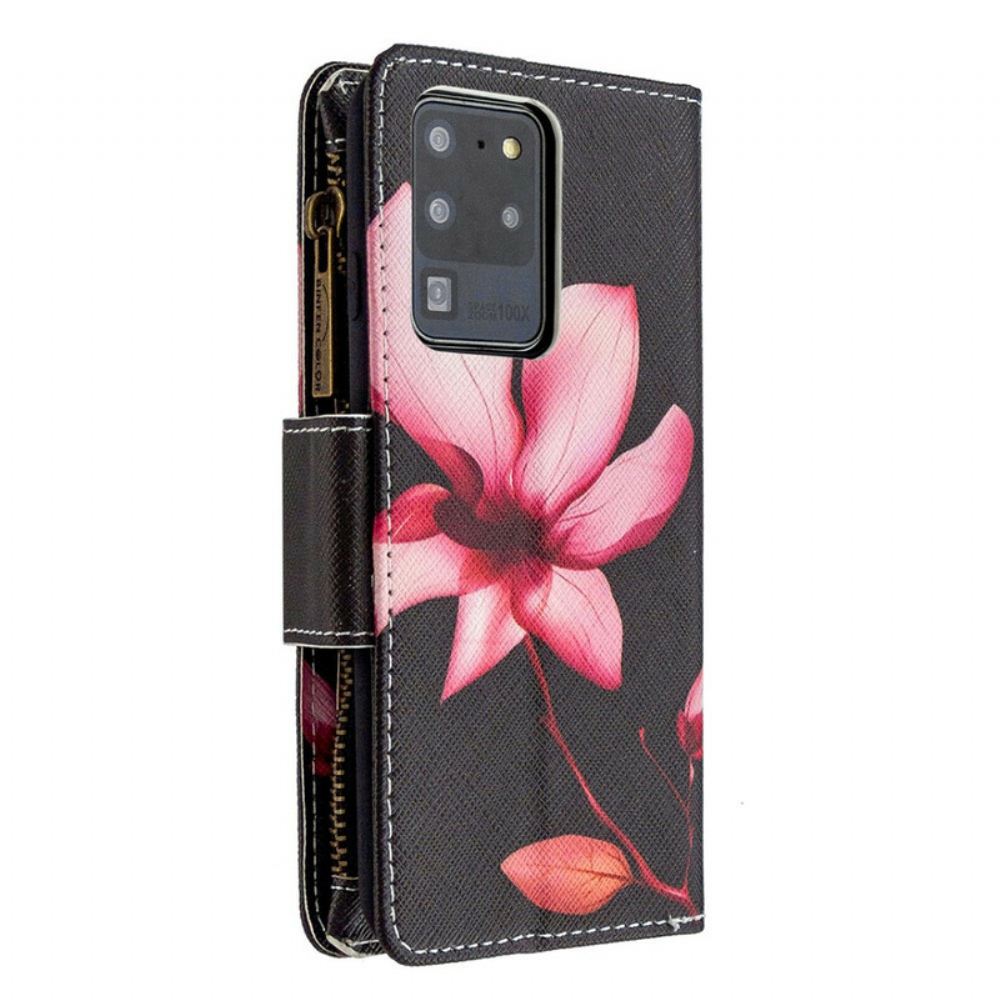Flipové Pouzdro Na Samsung Galaxy S20 Ultra Květinová Kapsa Na Zip