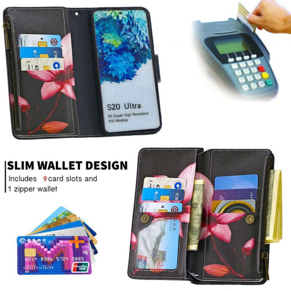 Flipové Pouzdro Na Samsung Galaxy S20 Ultra Květinová Kapsa Na Zip