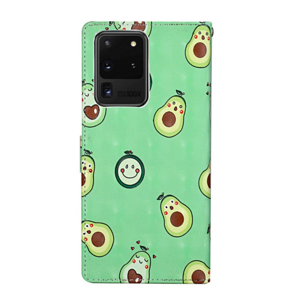 Flipové Pouzdro Na Samsung Galaxy S20 Ultra Na Lana Avokádo S Nastavitelným Popruhem