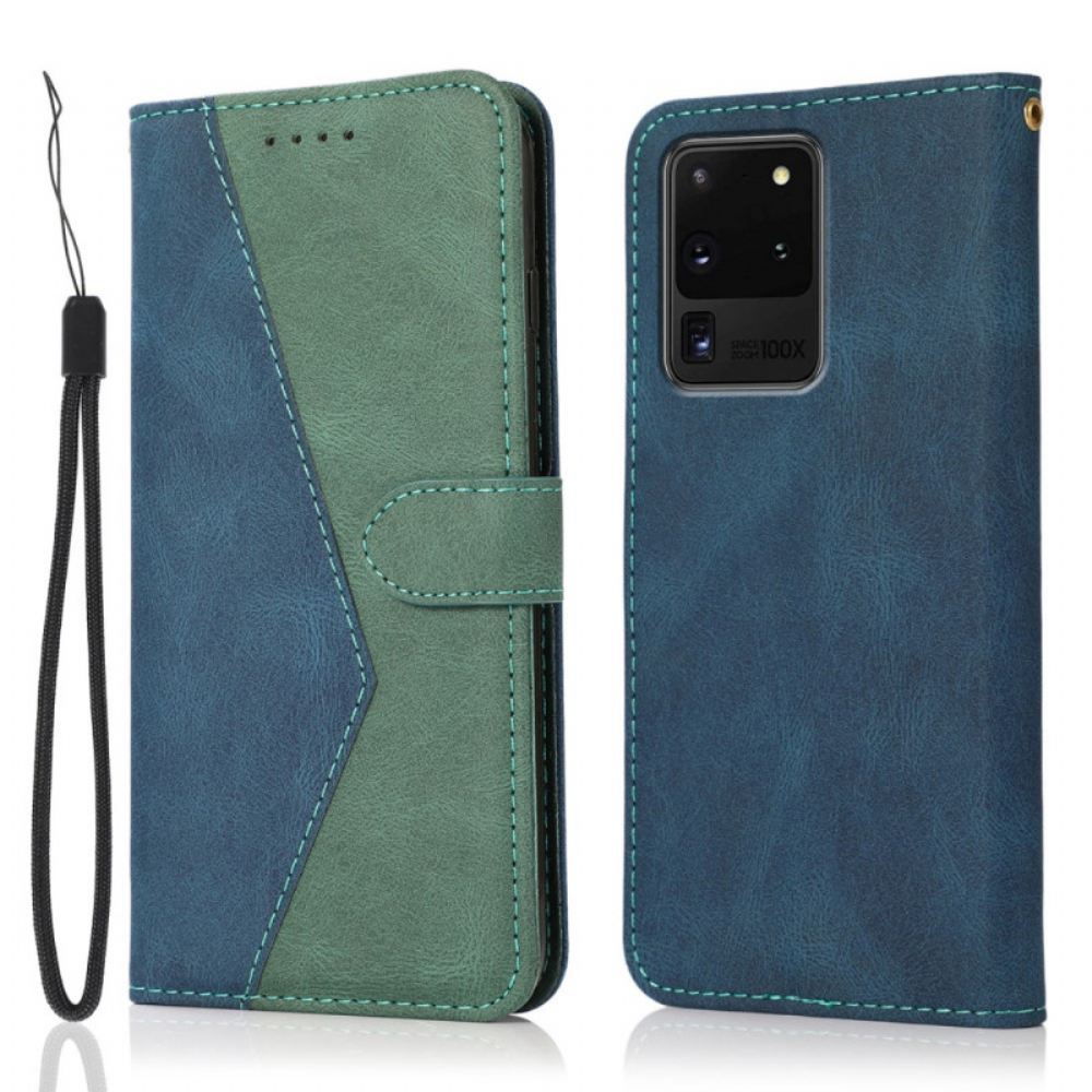 Kožené Pouzdro Na Samsung Galaxy S20 Ultra Dvoubarevný Trojúhelník Z Umělé Kůže