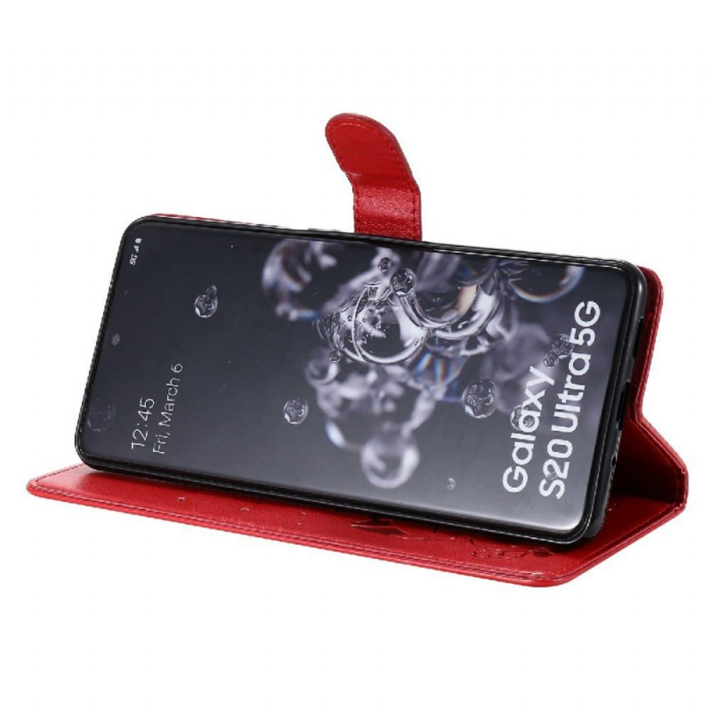 Kožené Pouzdro Na Samsung Galaxy S20 Ultra Na Lana Kočka A Včela S Popruhem