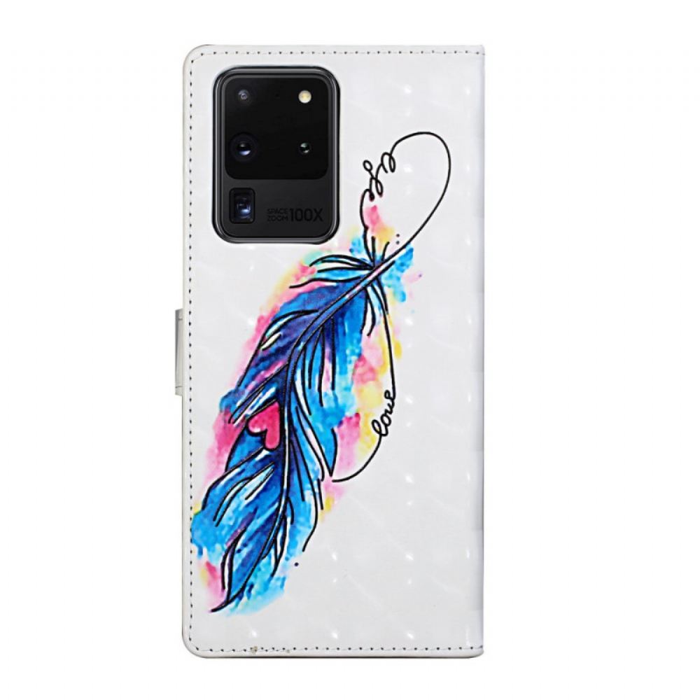 Kožené Pouzdro Na Samsung Galaxy S20 Ultra Na Lana Péřový Nastavitelný Popruh