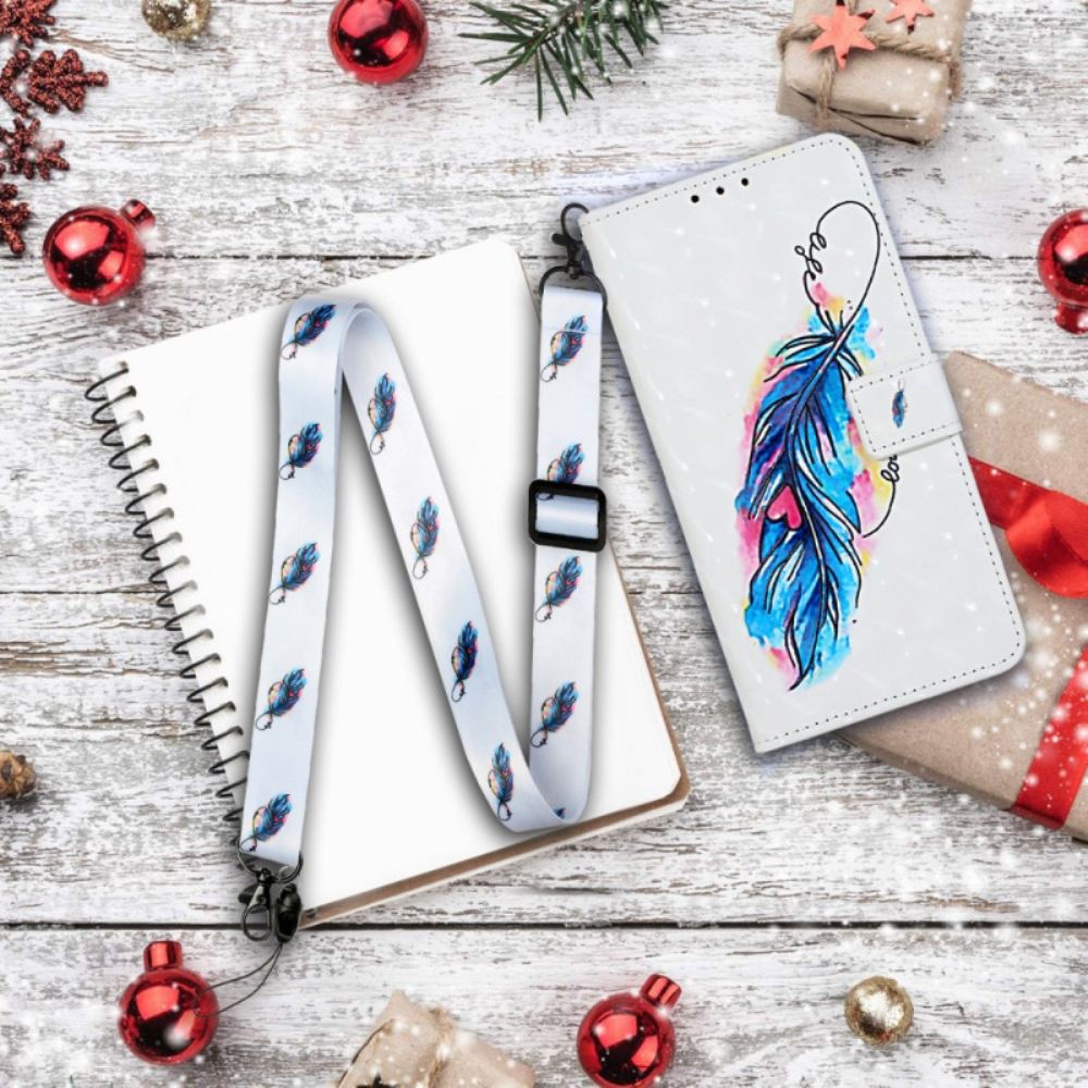 Kožené Pouzdro Na Samsung Galaxy S20 Ultra Na Lana Péřový Nastavitelný Popruh