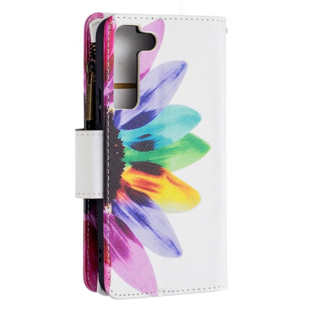Flipové Pouzdro Na Samsung Galaxy S22 5G Květinová Kapsa Na Zip