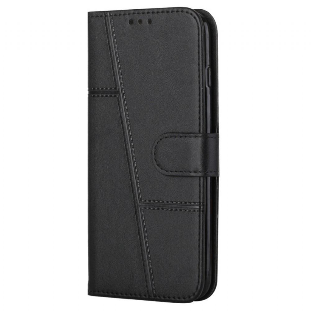 Flipové Pouzdro Na Samsung Galaxy S22 5G Na Lana Popruh S Efektem Geo Kůže