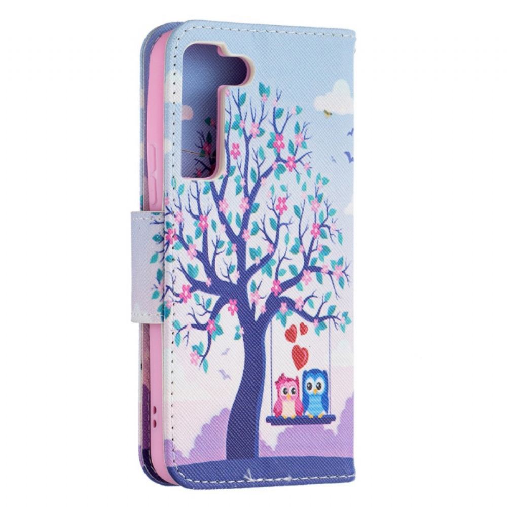 Kožené Pouzdro Na Samsung Galaxy S22 5G Sovy Na Houpačce