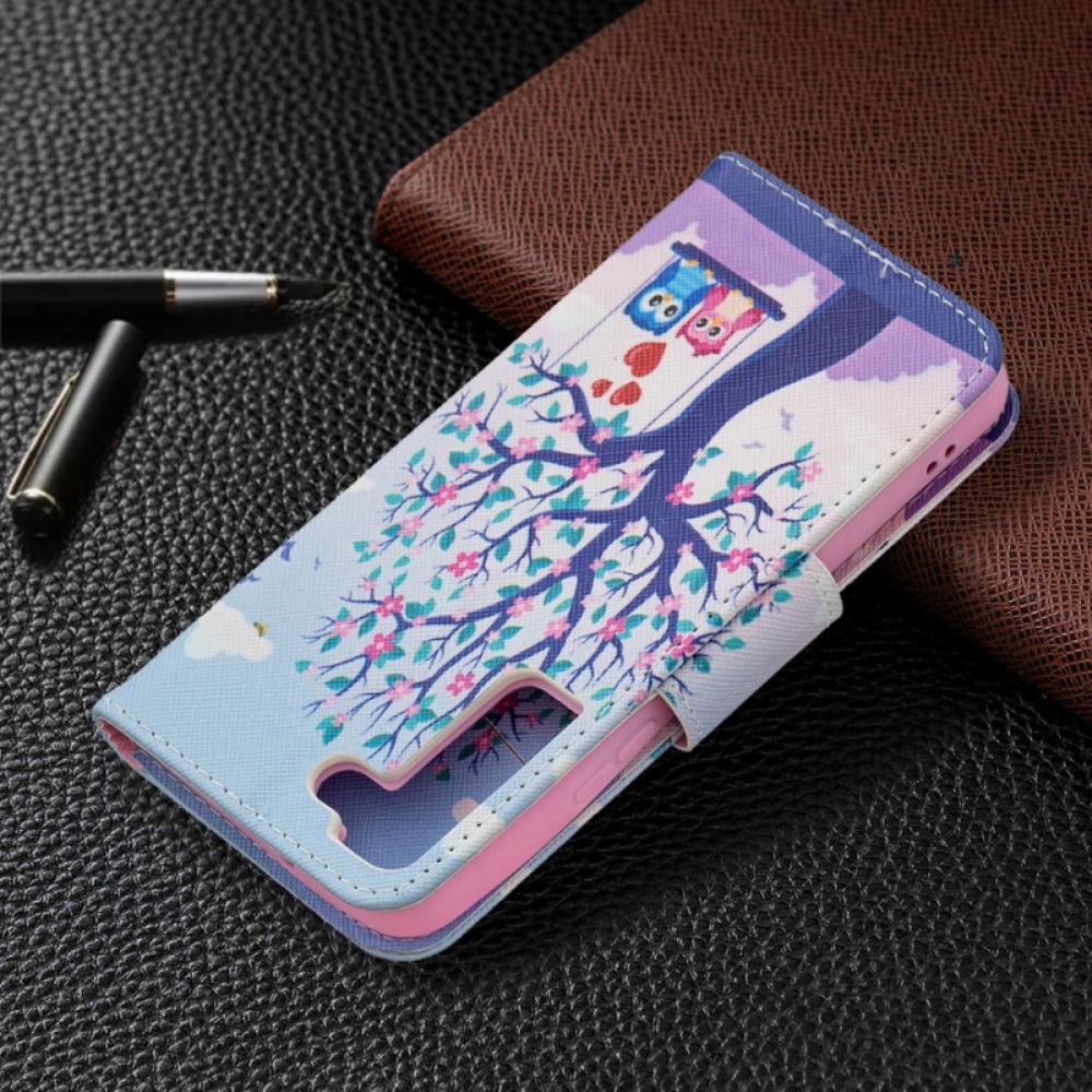 Kožené Pouzdro Na Samsung Galaxy S22 5G Sovy Na Houpačce