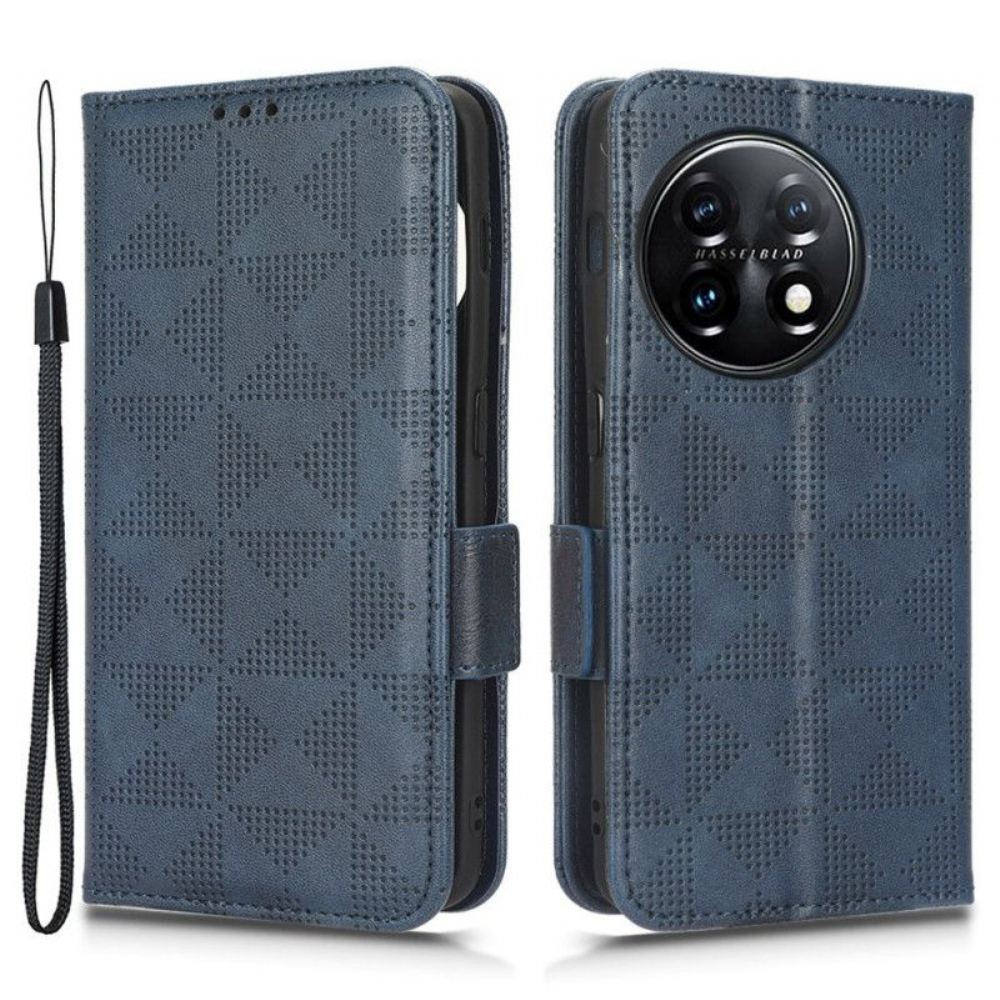 Kožené Pouzdro Na OnePlus 11 5G Flipové Pouzdro Dvojitá Chlopeň A Trojúhelníkový Vzor