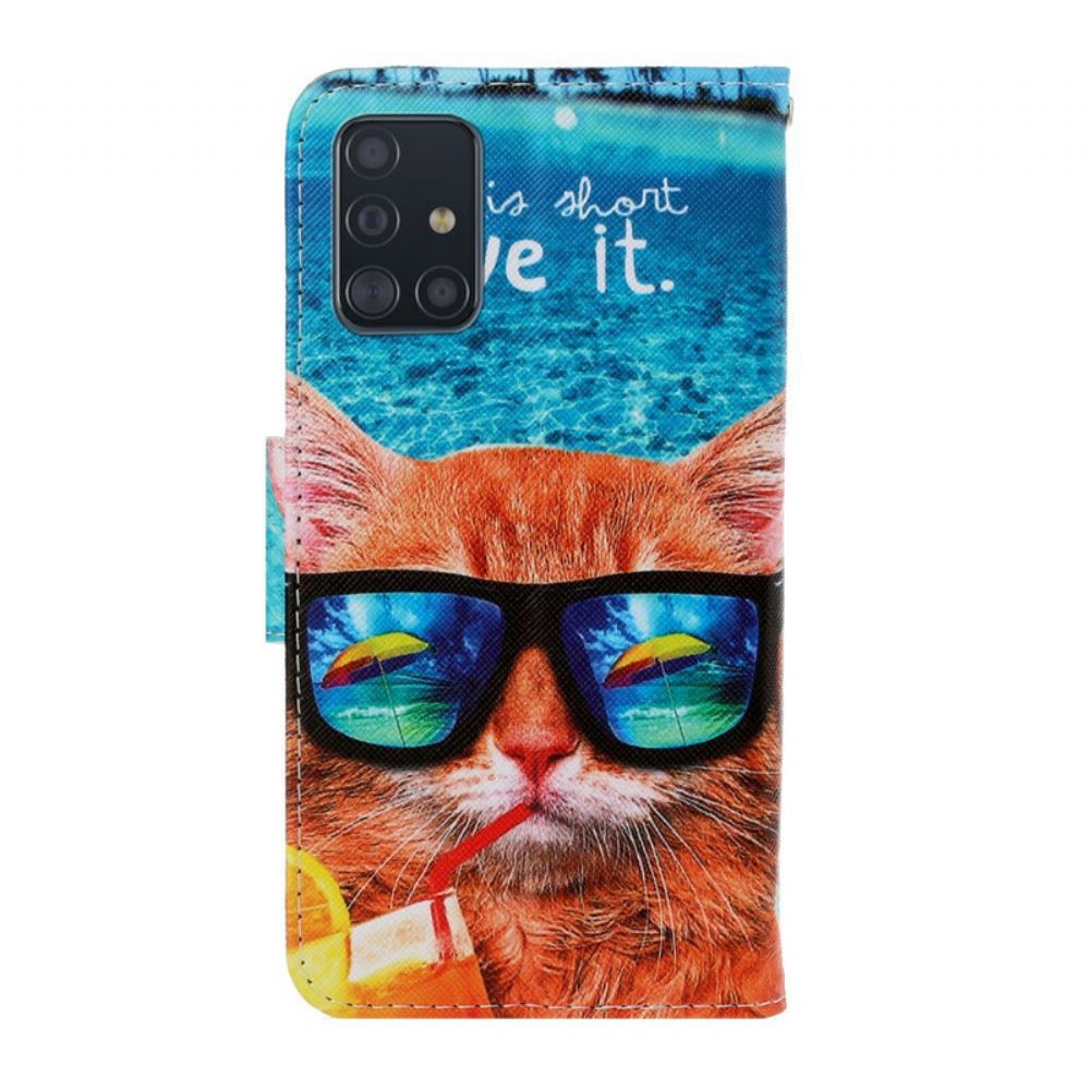 Flipové Pouzdro Na Samsung Galaxy A71 Na Lana Cat Live It Strappy