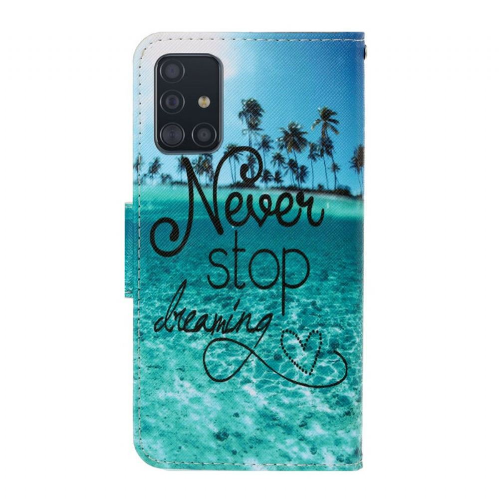 Flipové Pouzdro Na Samsung Galaxy A71 Na Lana Nikdy Nepřestávejte Snít Navy Strappy