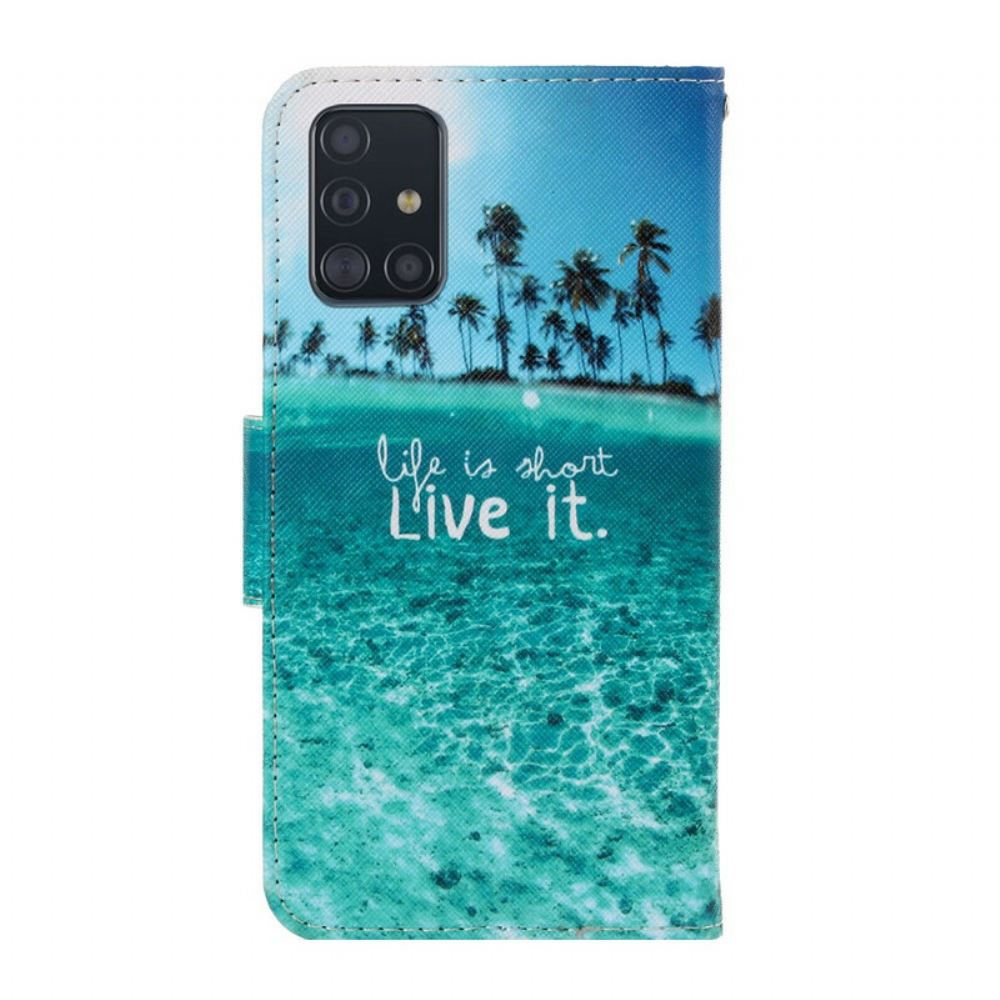Flipové Pouzdro Na Samsung Galaxy A71 Na Lana Nikdy Nepřestávejte Snít Navy Strappy