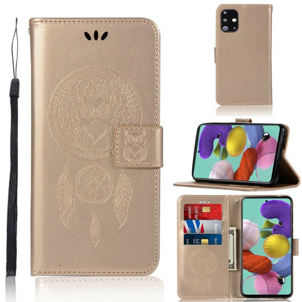 Flipové Pouzdro Na Samsung Galaxy A71 Sova Lapač Snů S Koženým Efektem