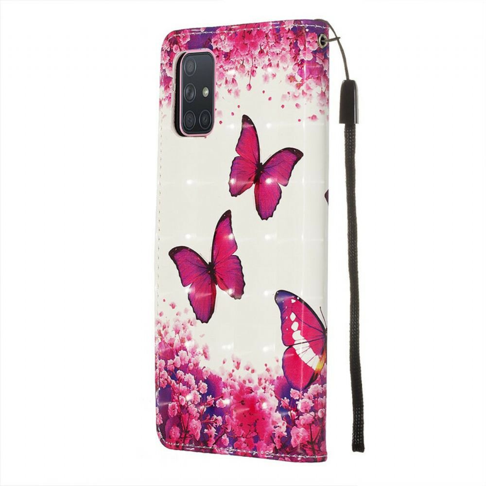 Flipové Pouzdro Na Samsung Galaxy A71 Červení Motýli