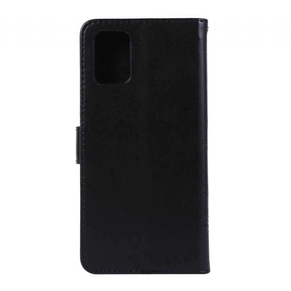 Kožené Pouzdro Na Samsung Galaxy A71 Na Lana Diskrétní Motýli S Popruhem