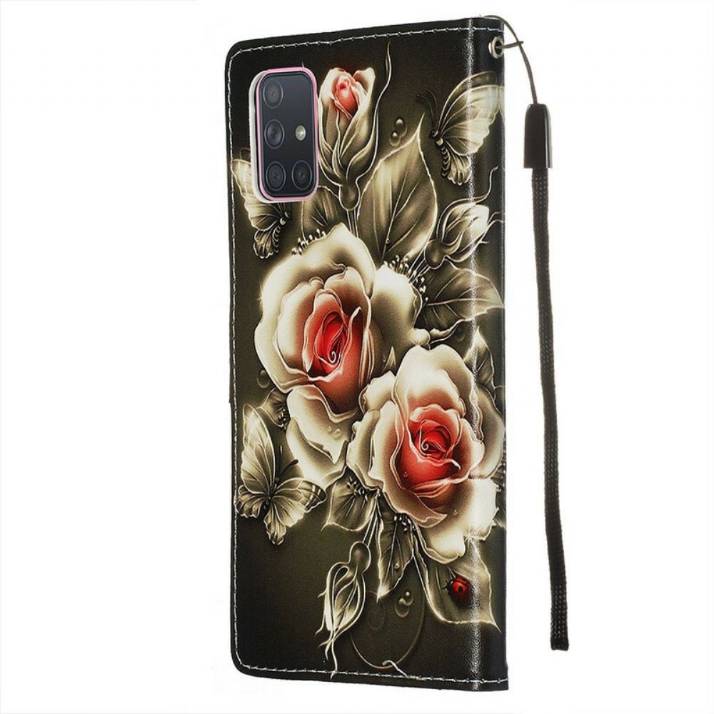 Kožené Pouzdro Na Samsung Galaxy A71 Zlaté Růže