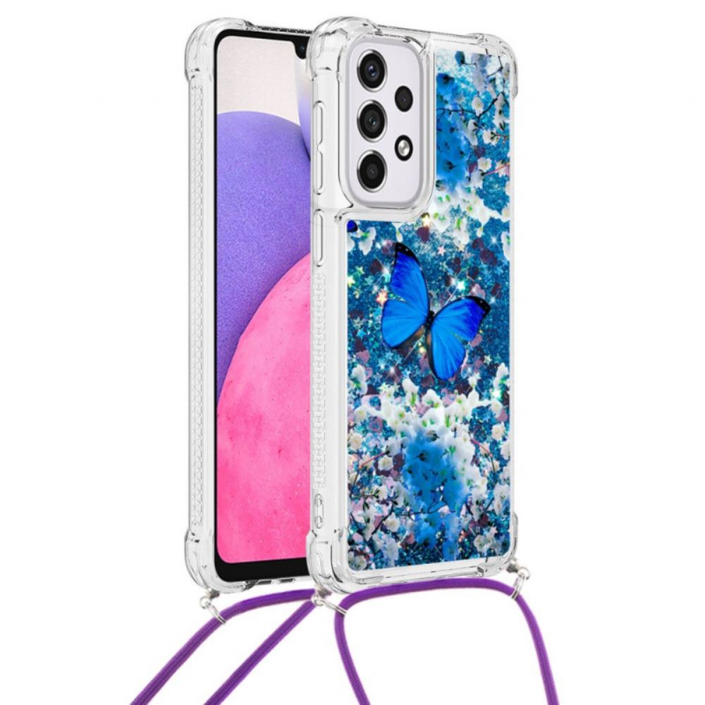 Kryt Na Samsung Galaxy A53 5G Na Lana Stahovací Šňůrka S Flitry S Motýly