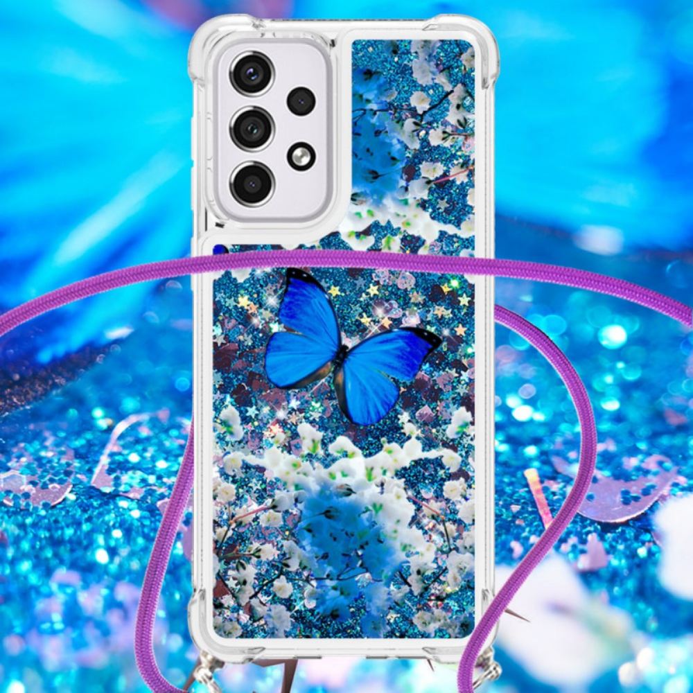 Kryt Na Samsung Galaxy A53 5G Na Lana Stahovací Šňůrka S Flitry S Motýly
